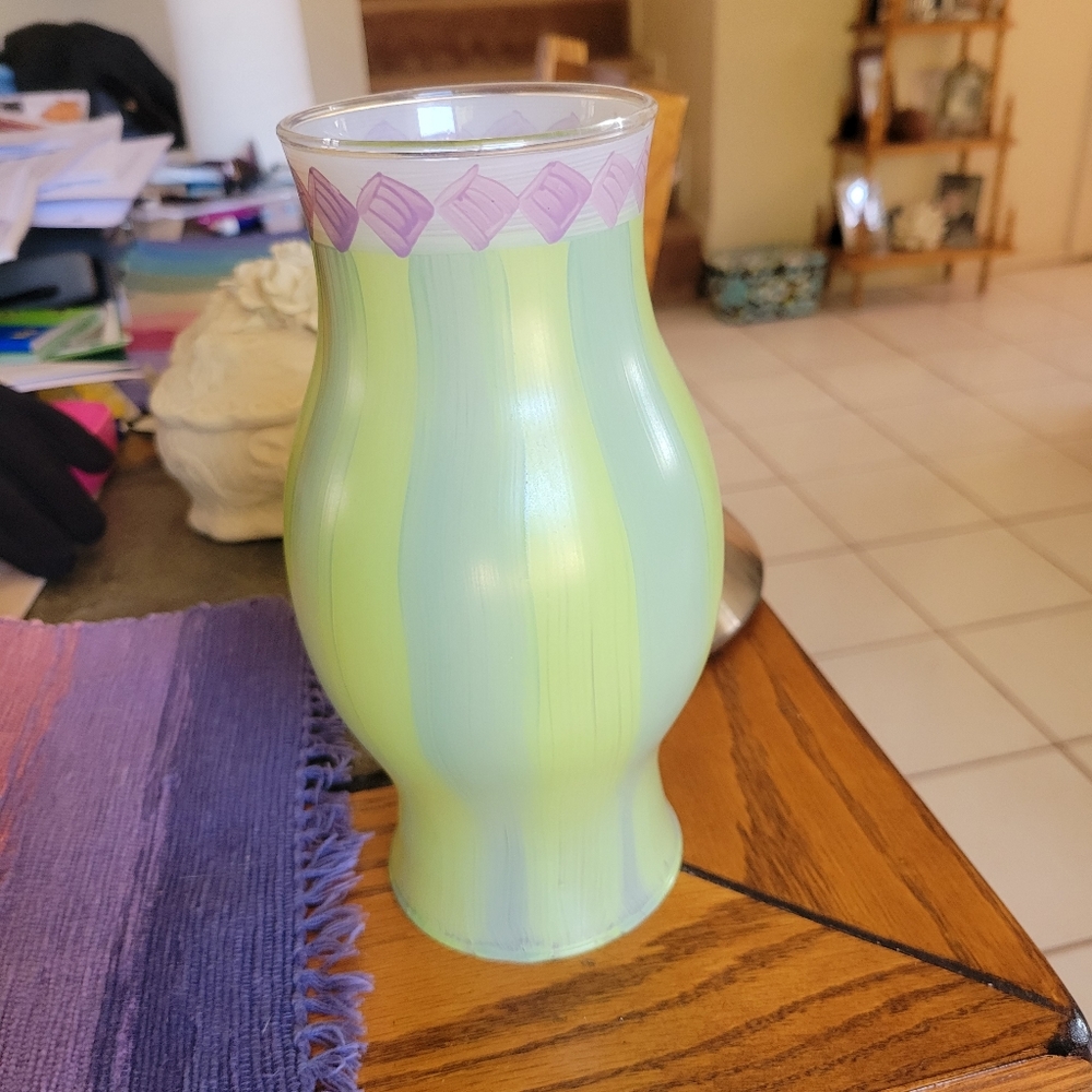 Hand painted glass hurricane